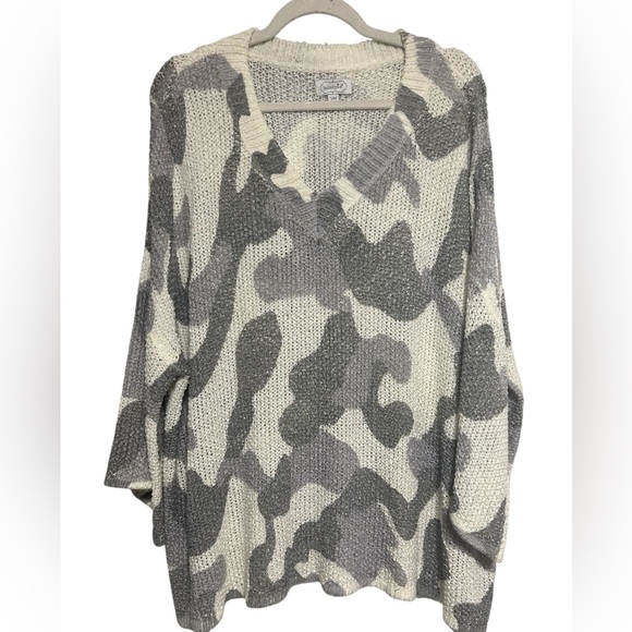 Mud Pie Sweaters - Mud Pie Scarlett Camo Ribbon Knit Sweater Size S/M